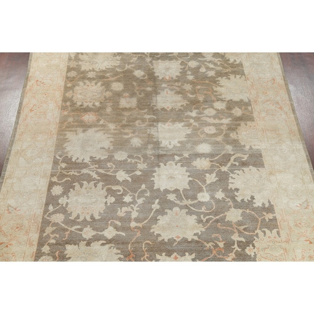 Antique Vegetable Dye Oushak Floral Area Rug Handmade Oriental Carpet - 8' 8" x 11' 7"
