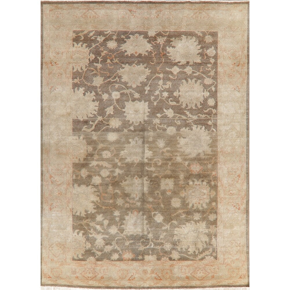Antique Vegetable Dye Oushak Floral Area Rug Handmade Oriental Carpet - 8' 8" x 11' 7"