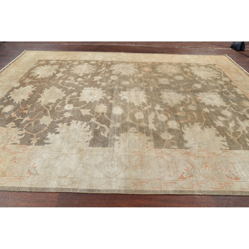 Antique Vegetable Dye Oushak Floral Area Rug Handmade Oriental Carpet - 8' 8" x 11' 7"