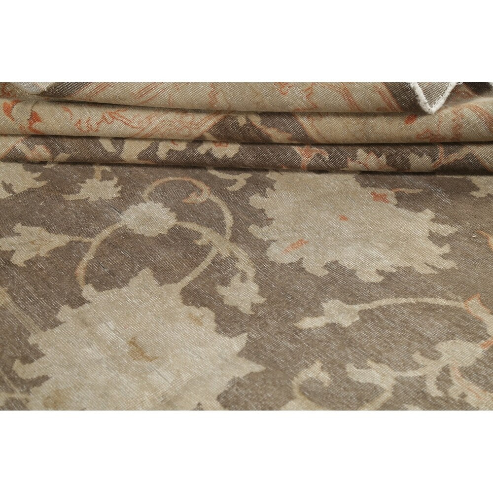 Antique Vegetable Dye Oushak Floral Area Rug Handmade Oriental Carpet - 8' 8" x 11' 7"