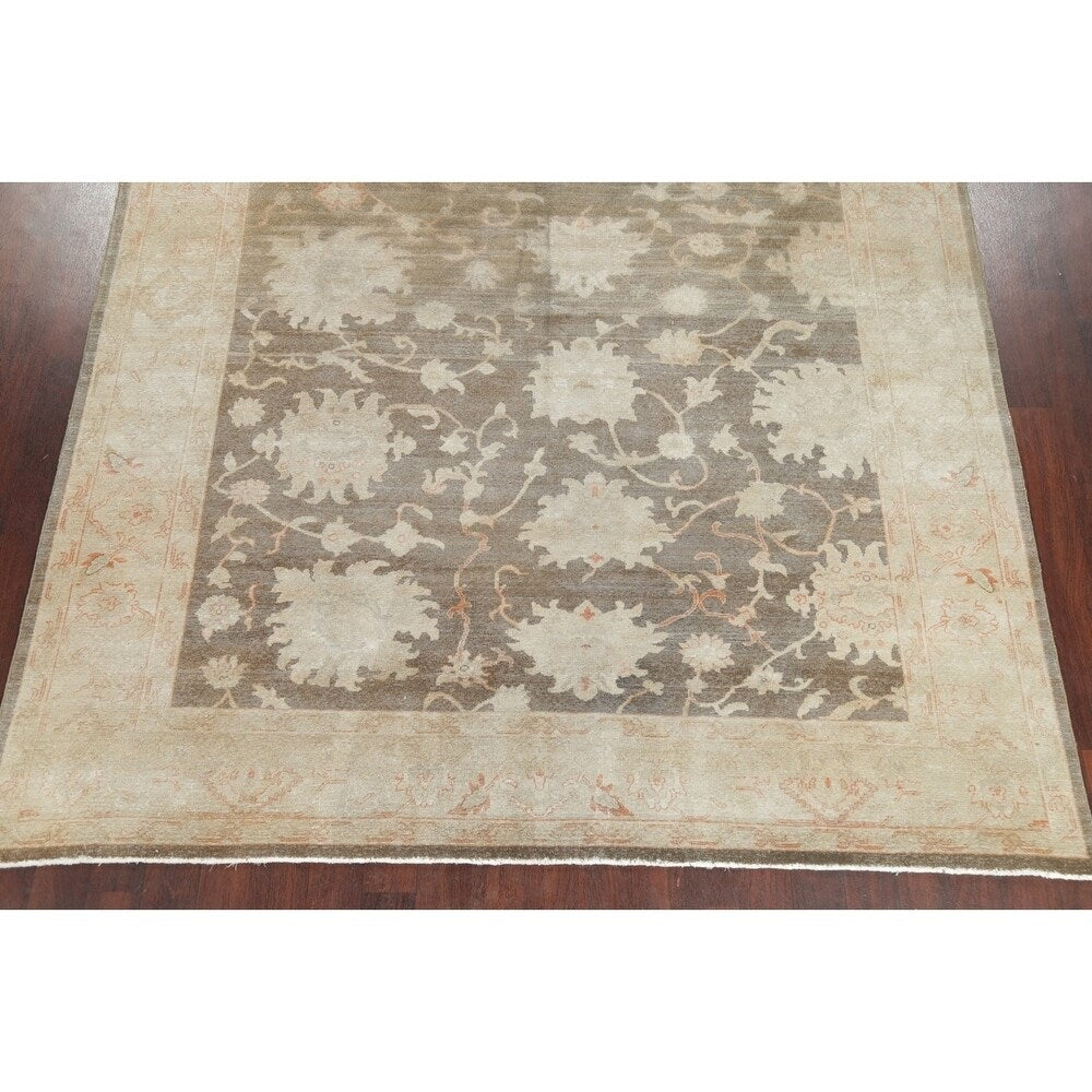 Antique Vegetable Dye Oushak Floral Area Rug Handmade Oriental Carpet - 8' 8" x 11' 7"
