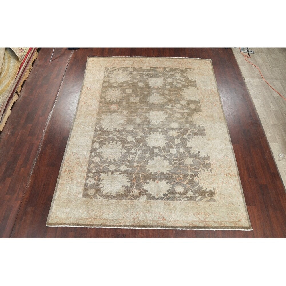 Antique Vegetable Dye Oushak Floral Area Rug Handmade Oriental Carpet - 8' 8" x 11' 7"