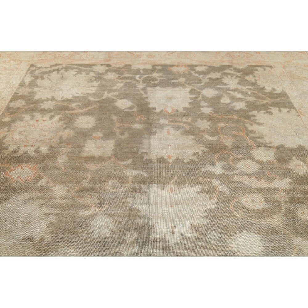 Antique Vegetable Dye Oushak Floral Area Rug Handmade Oriental Carpet - 8' 8" x 11' 7"