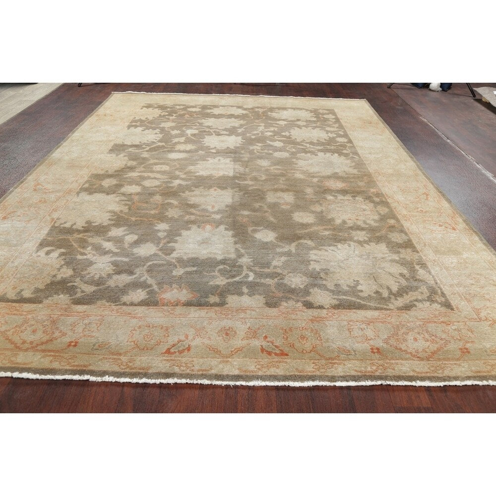 Antique Vegetable Dye Oushak Floral Area Rug Handmade Oriental Carpet - 8' 8" x 11' 7"