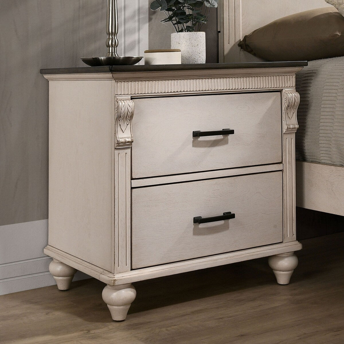 Nightstand Two-Tone Design Dark Bronze Bar Pull Pulls Solidwood Bedside Table