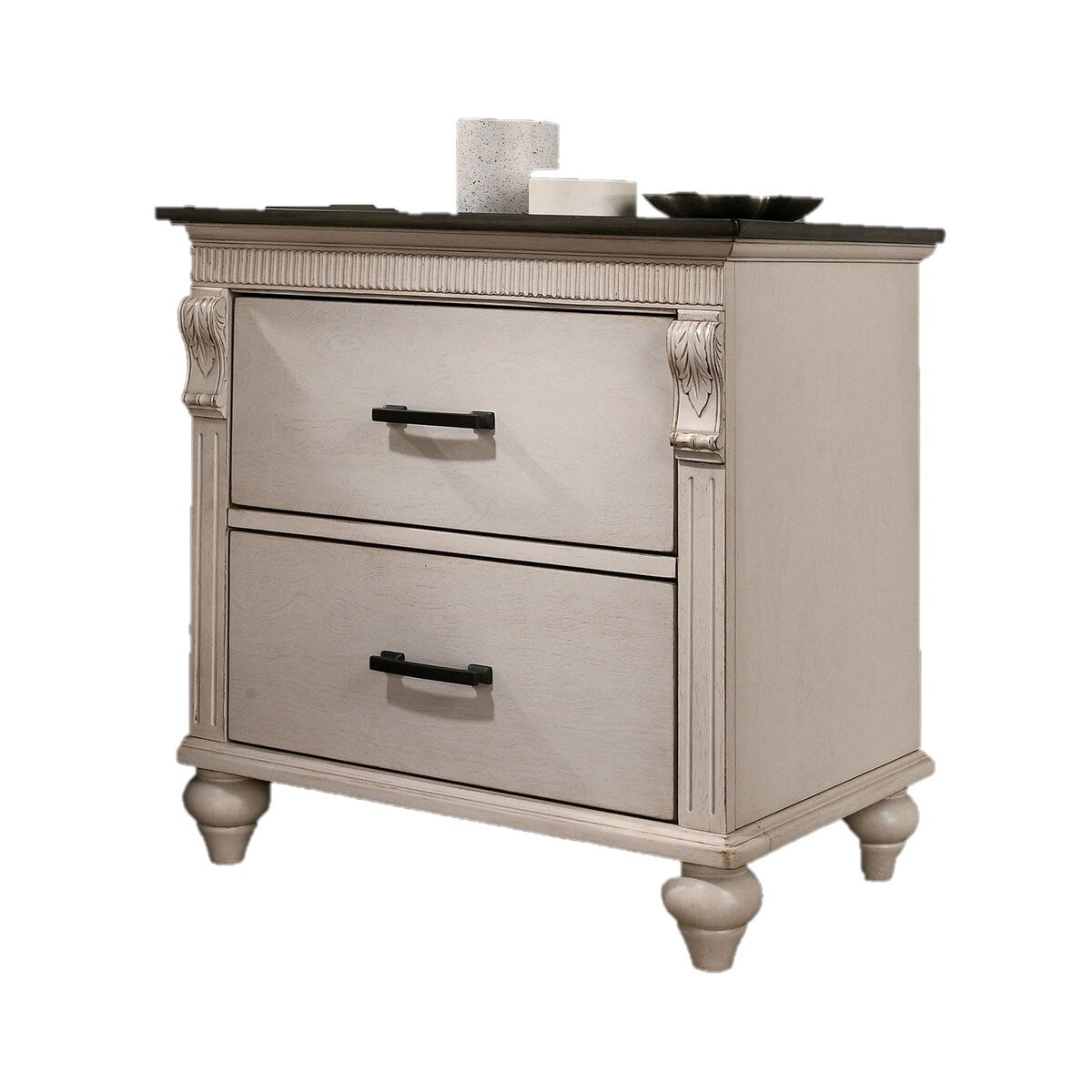 Nightstand Two-Tone Design Dark Bronze Bar Pull Pulls Solidwood Bedside Table