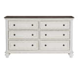 Antique White and Brown Gray Finish1pc Dresser of 6x Drawers Black Knobs Traditional Design Bedroom Furniture