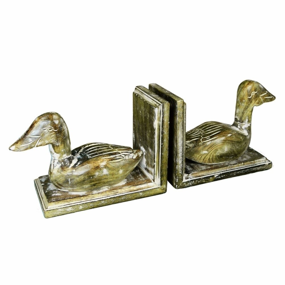 Antique Wooden Bookends, Set Of 2, Brown
