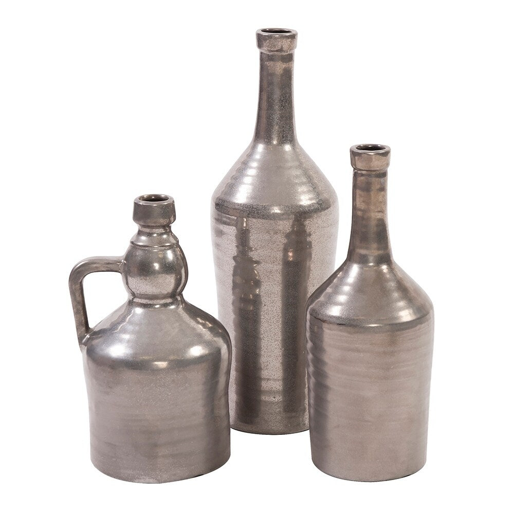 Antiqued Silver Bottle Vase, Large