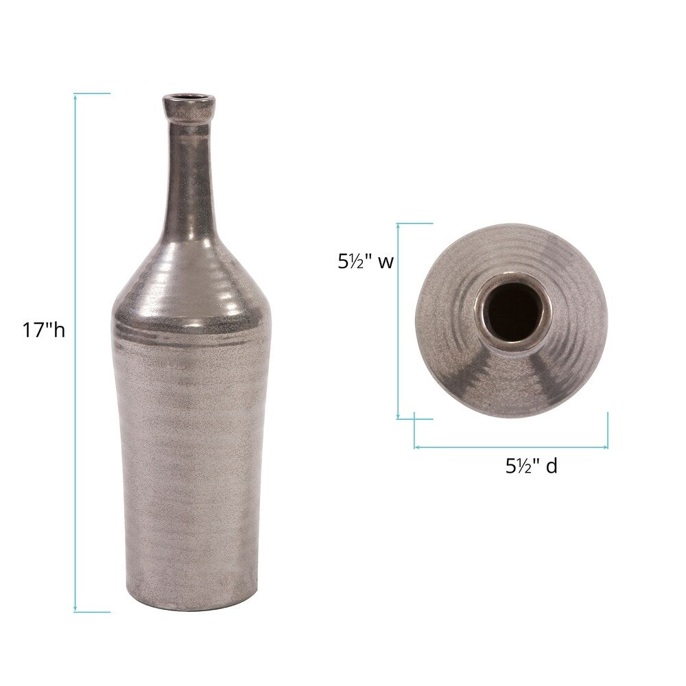Antiqued Silver Bottle Vase, Large