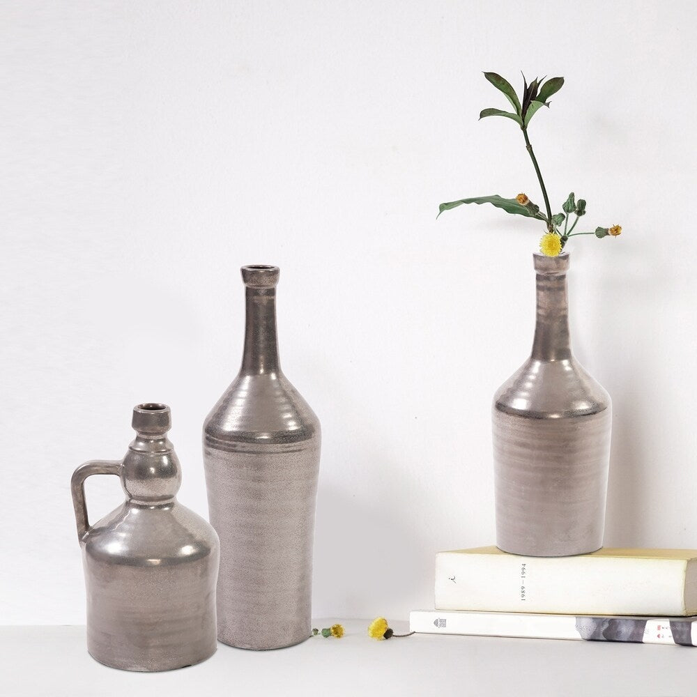 Antiqued Silver Bottle Vase, Large