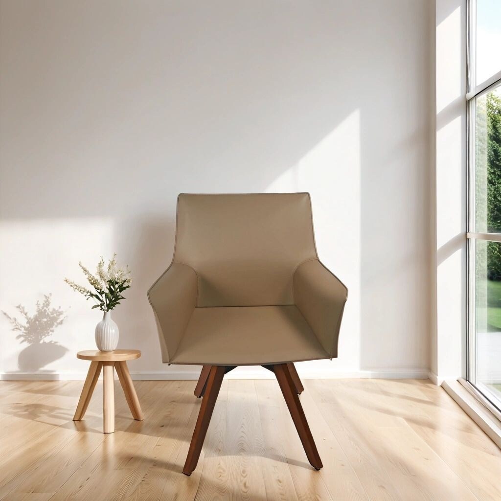 Antoine Compact Leather Armchair in Dark Beige