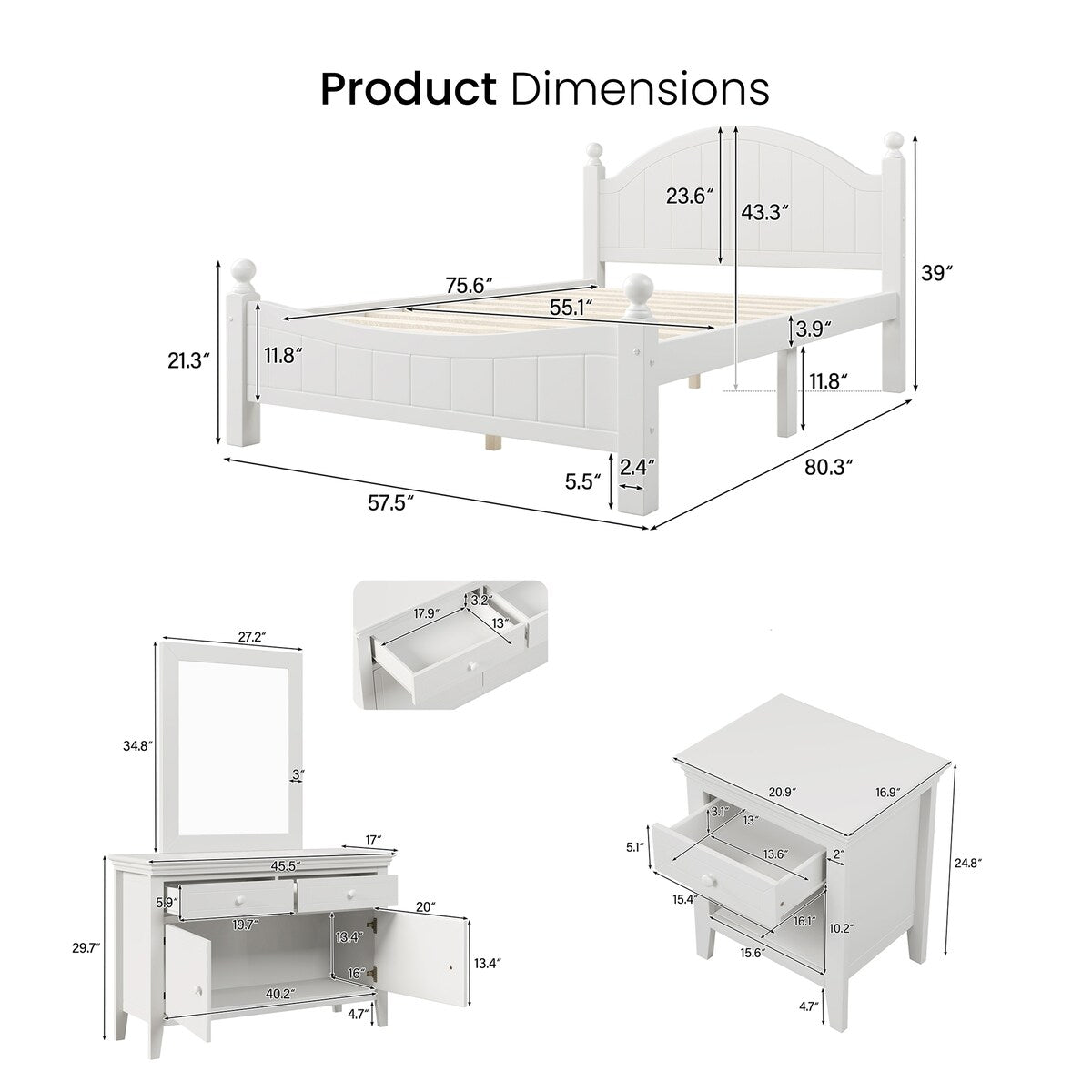 Antoinne 4-Piece White Bedroom Sets