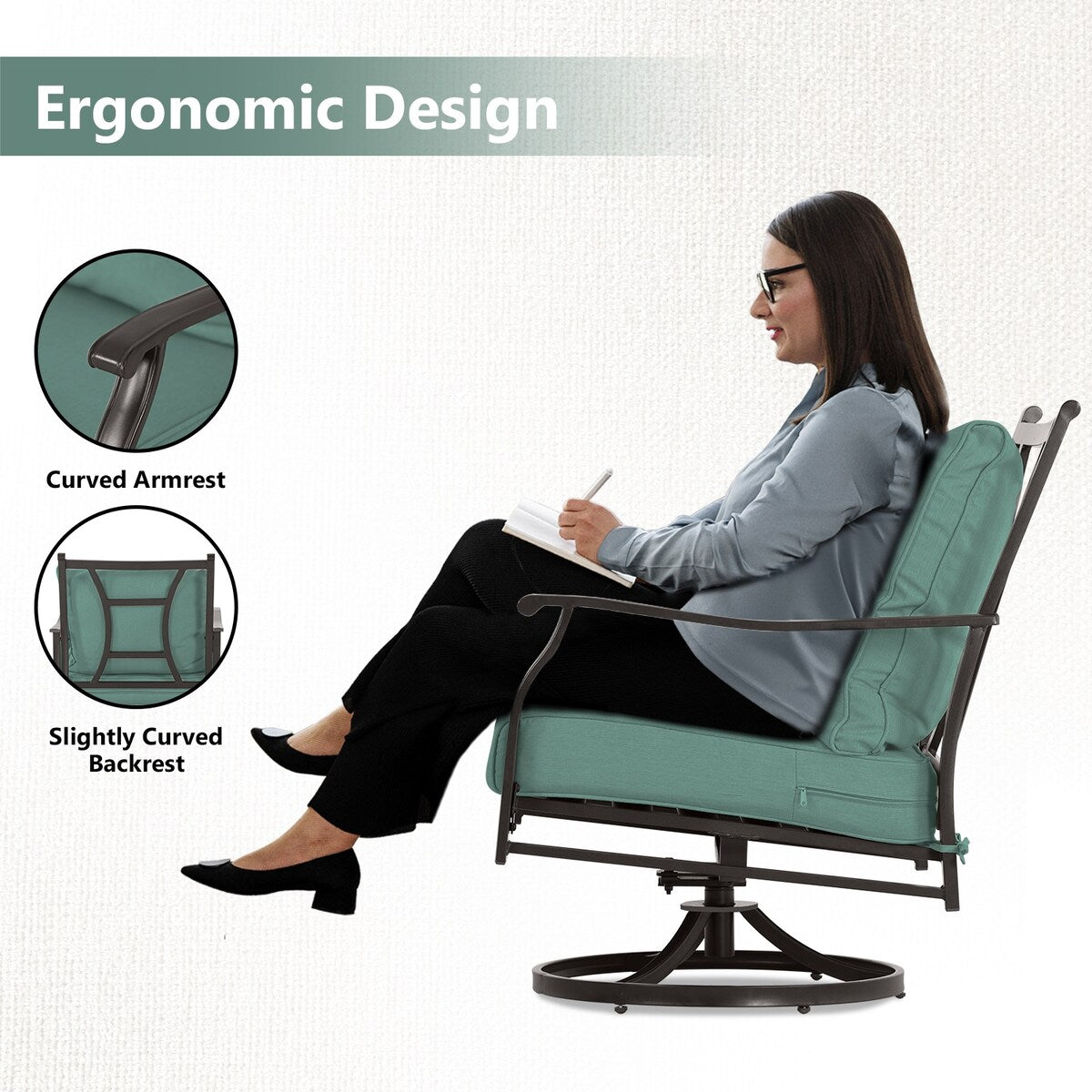 Aoodor Outdoor Swivel Chair Set - 3-Piece Patio Furniture Set