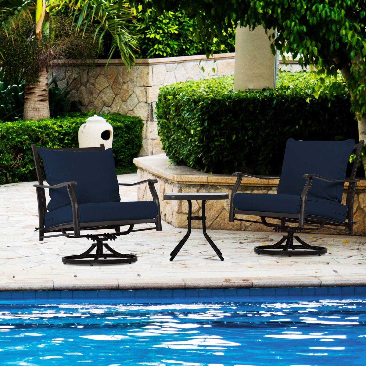 Aoodor Outdoor Swivel Chair Set - 3-Piece Patio Furniture Set