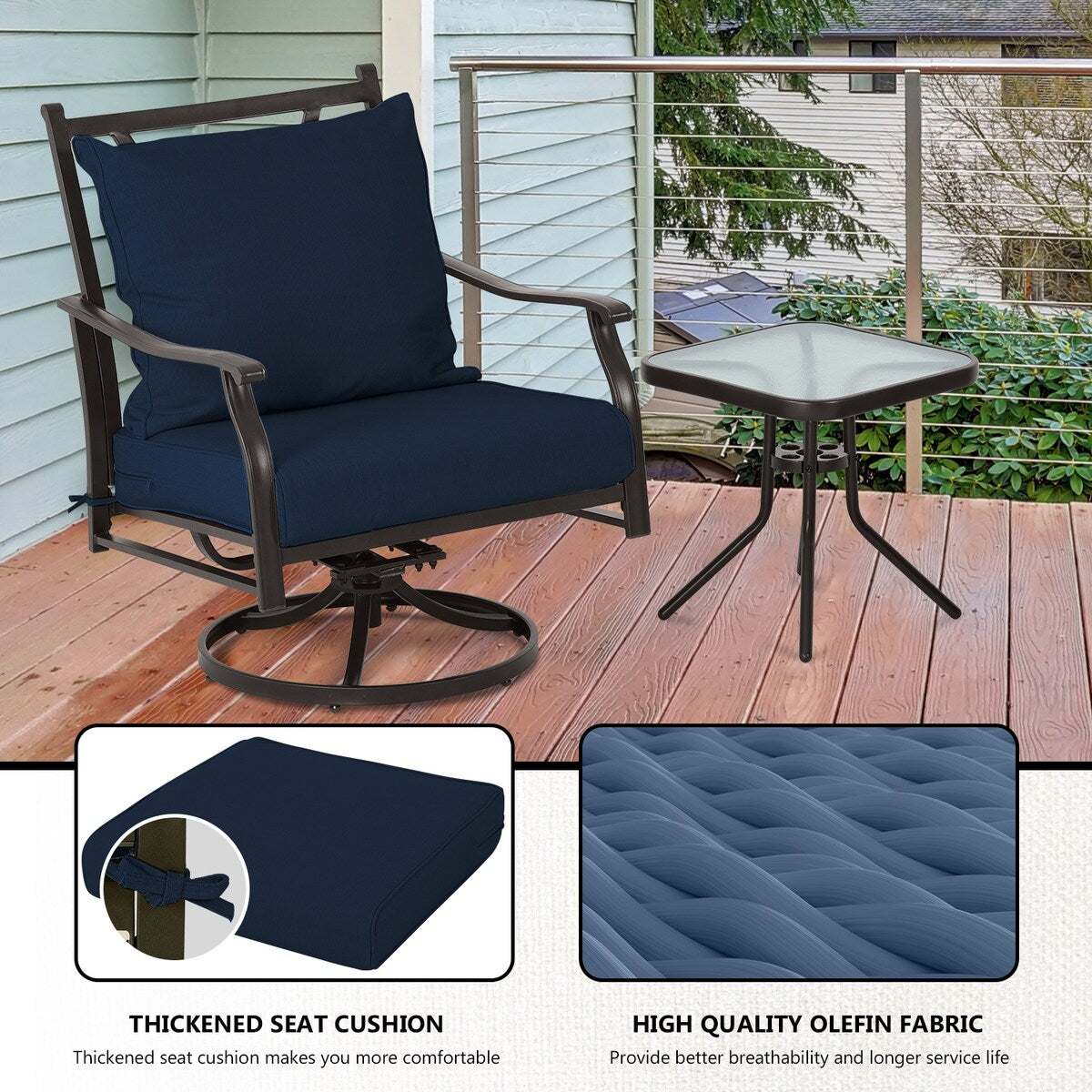 Aoodor Outdoor Swivel Chair Set - 3-Piece Patio Furniture Set