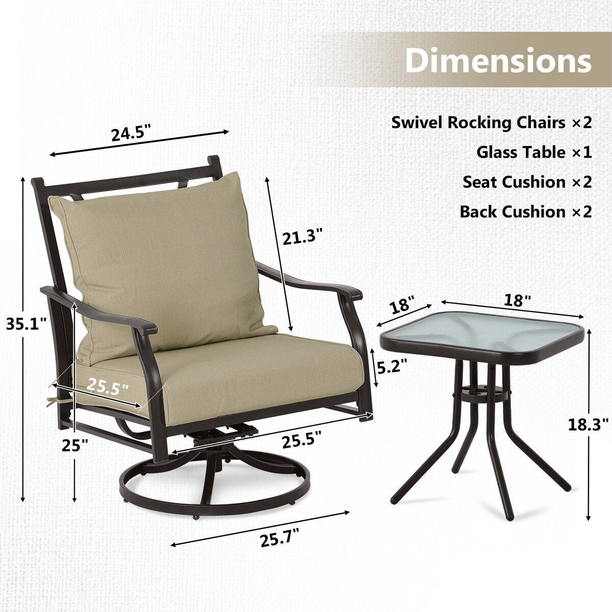 Aoodor Outdoor Swivel Chair Set - 3-Piece Patio Furniture Set