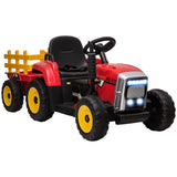Aosom 12V Ride on Tractor with Trailer, 25W Dual Motors, Battery Powered Electric Tractor with Remote Control
