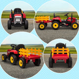 Aosom 12V Ride on Tractor with Trailer, 25W Dual Motors, Battery Powered Electric Tractor with Remote Control