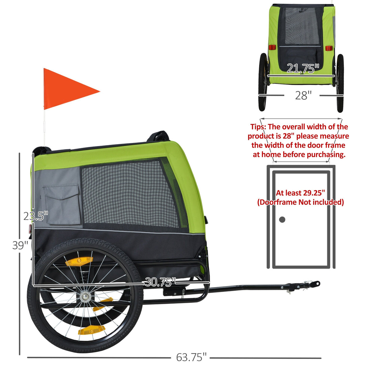 Aosom Dog Bike Trailer with Suspension System, Hitch for Medium Dogs, Pet Wagon & Dog Trailer for Bicycle with Storage Pocket