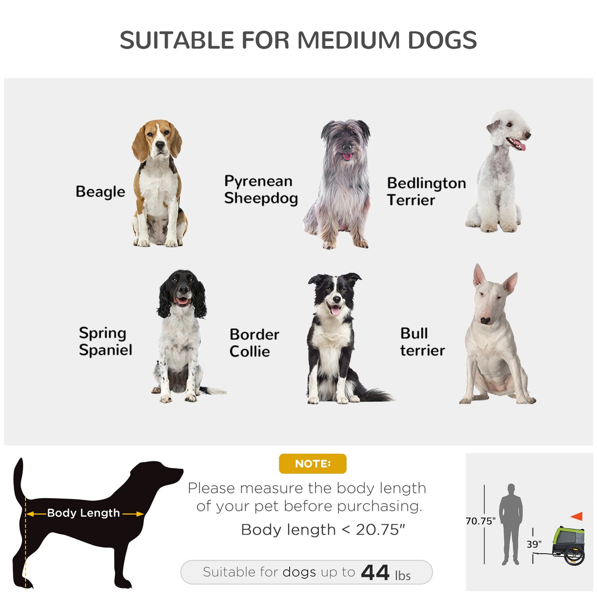 Aosom Dog Bike Trailer with Suspension System, Hitch for Medium Dogs, Pet Wagon & Dog Trailer for Bicycle with Storage Pocket