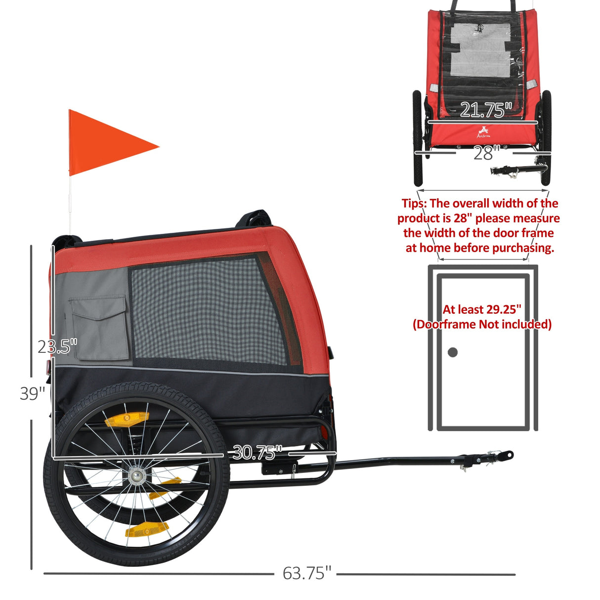 Aosom Dog Bike Trailer with Suspension System, Hitch for Medium Dogs, Pet Wagon & Dog Trailer for Bicycle with Storage Pocket