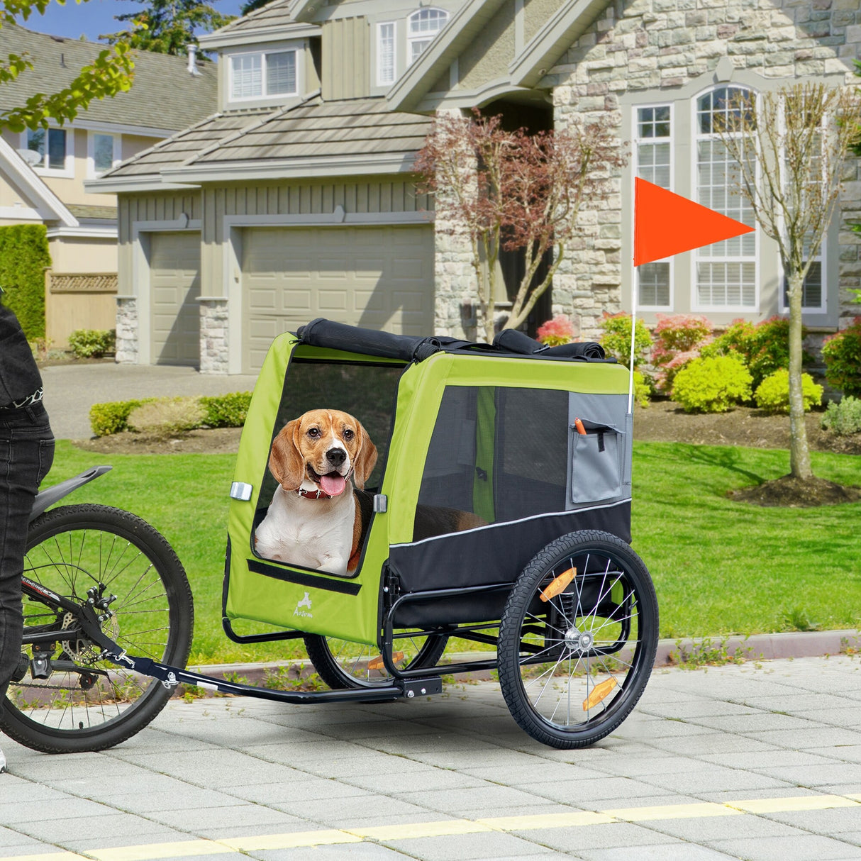 Aosom Dog Bike Trailer with Suspension System, Hitch for Medium Dogs, Pet Wagon & Dog Trailer for Bicycle with Storage Pocket