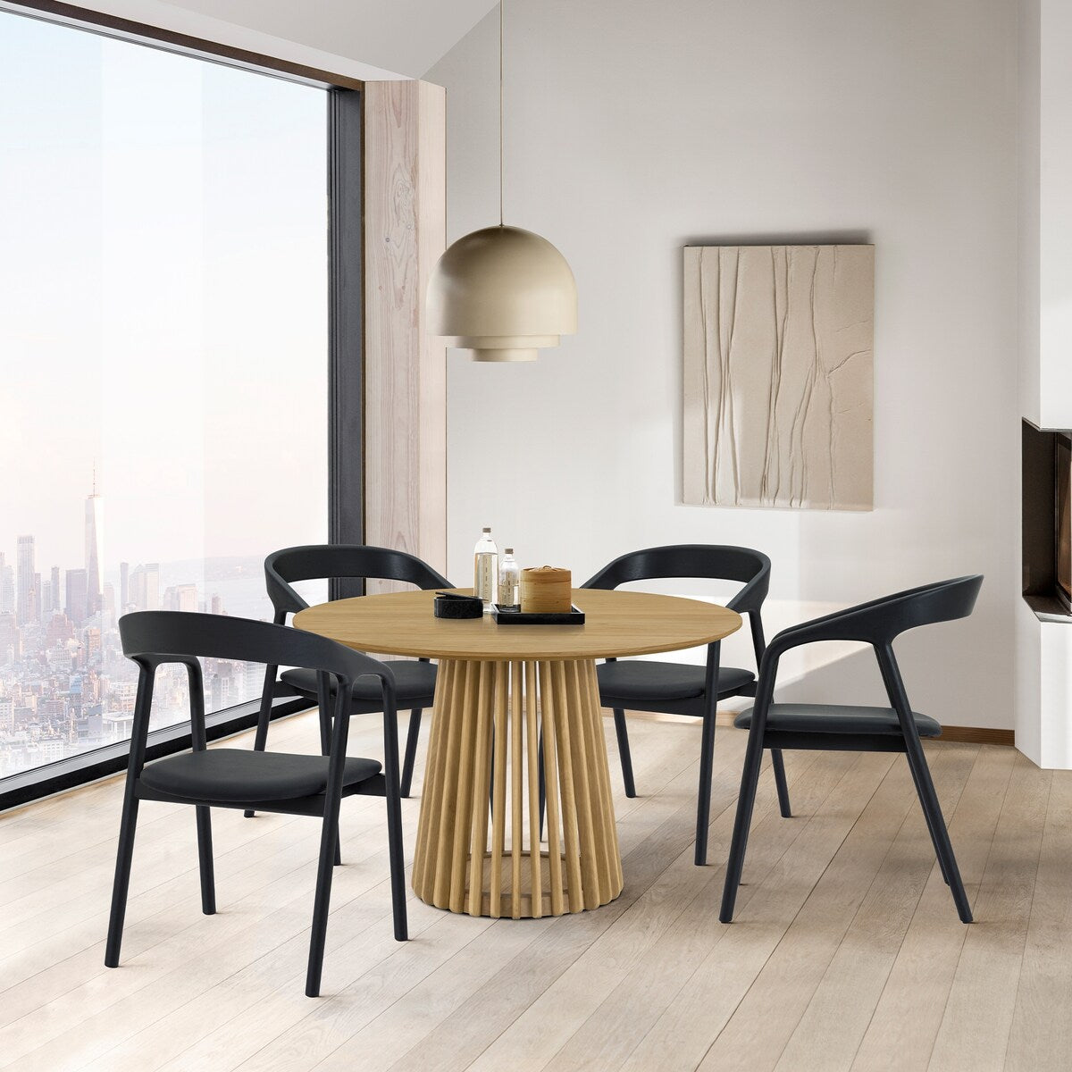 Apache Black Oak Solid Wood and Faux Leather Dining Chair