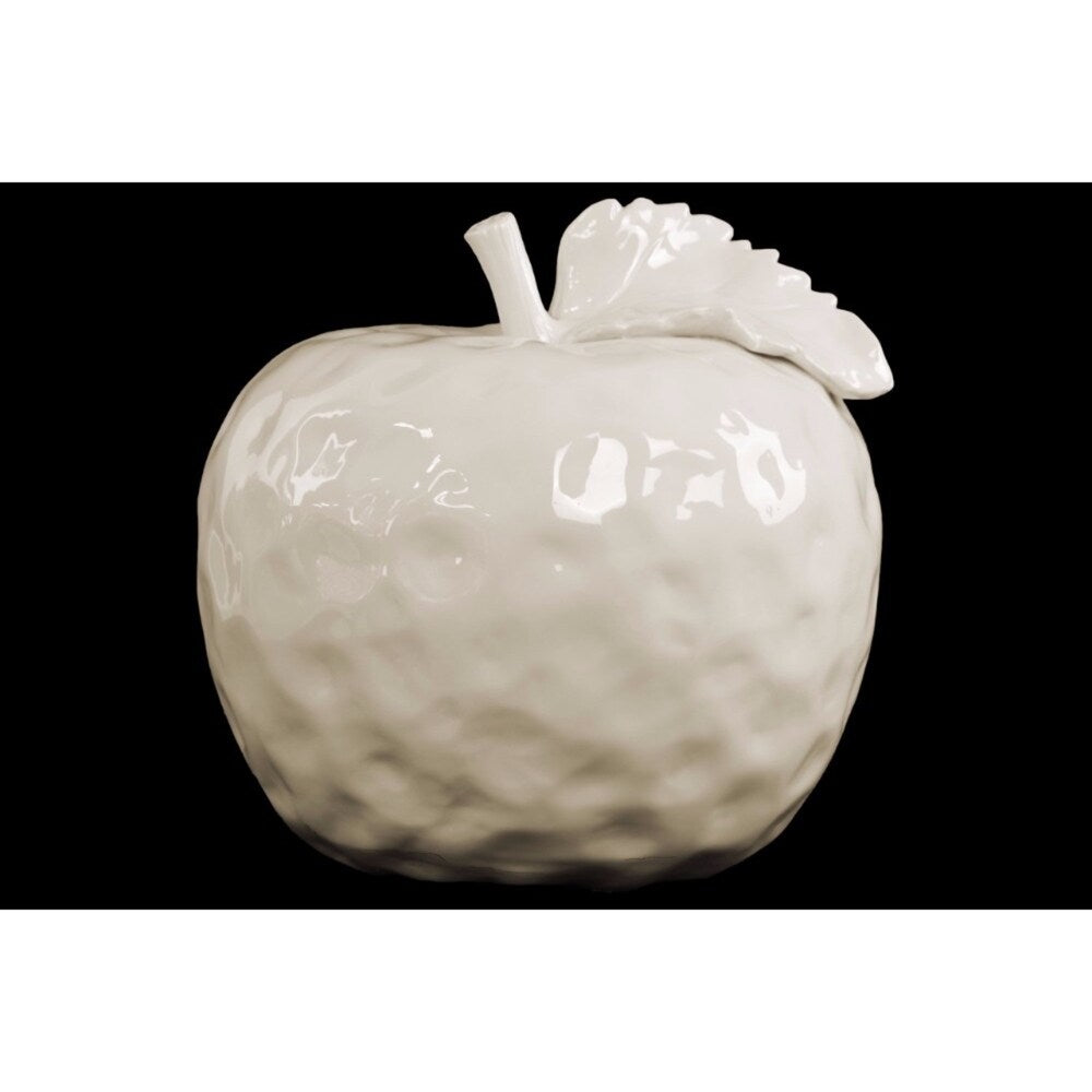 Apple Figurine with Stem and Leaf, large-Cream