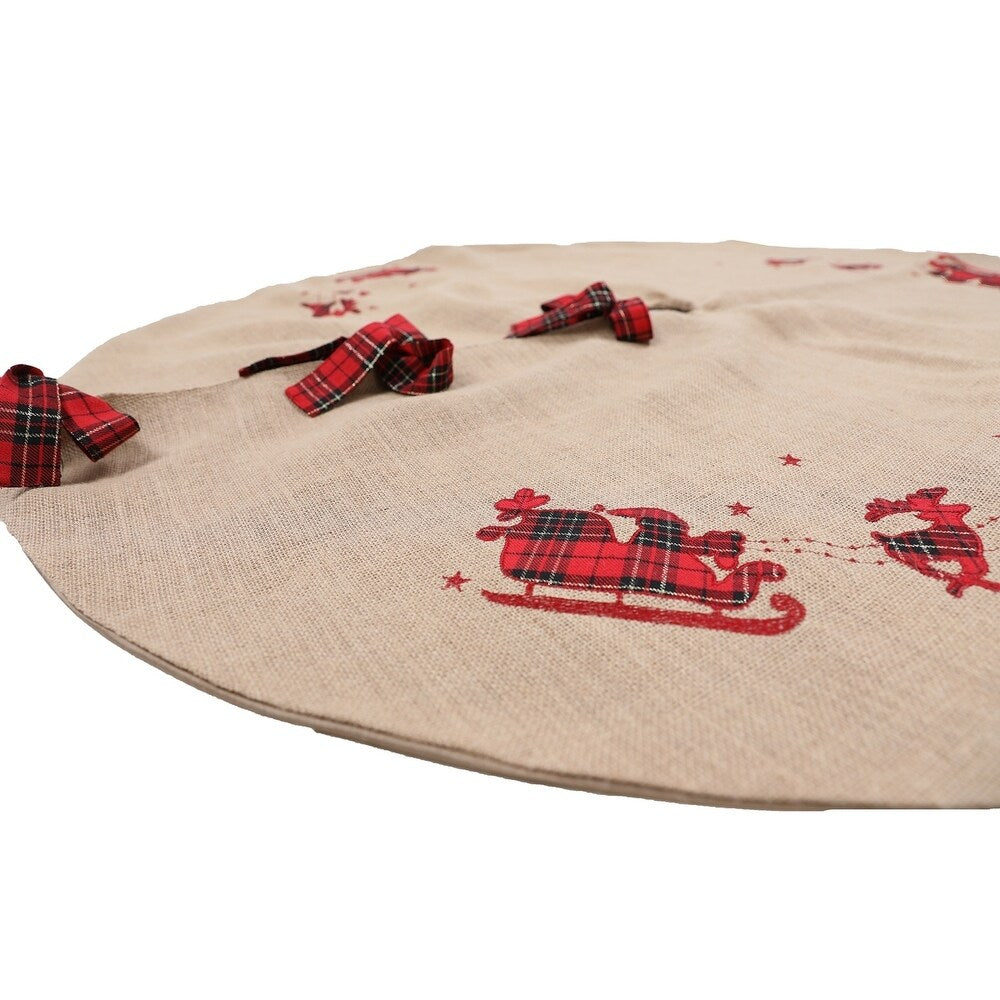 Applique Tartan Christmas Tree Skirt 56"RD, Jute - 56"Round