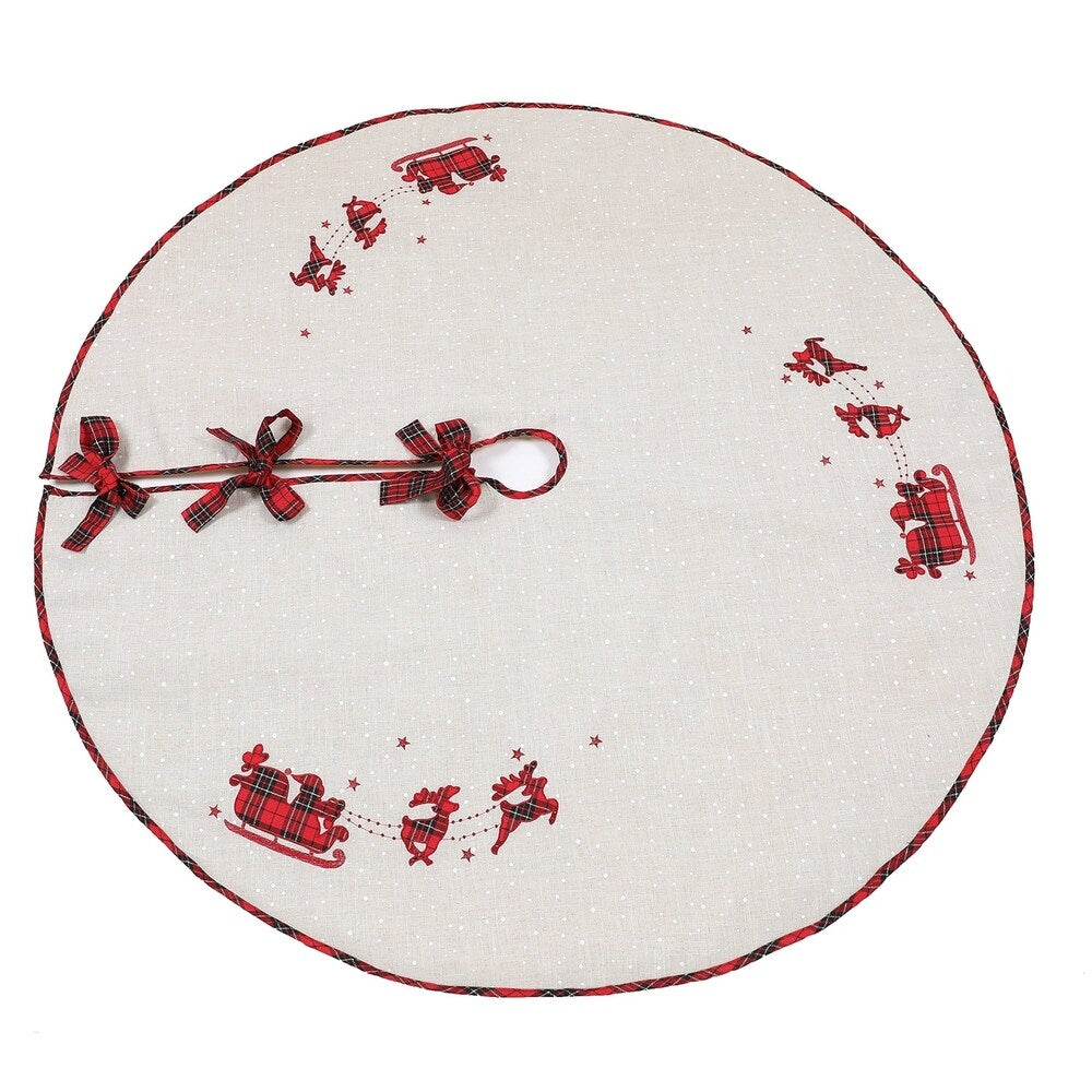 Applique Tartan Christmas Tree Skirt 56"RD, Jute - 56"Round