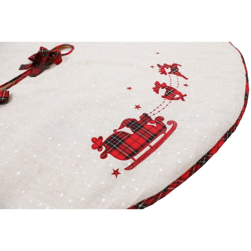 Applique Tartan Christmas Tree Skirt 56"RD, Jute - 56"Round