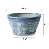 Approx. 18 Inches Wide Blue and White Planter with Flower Motif