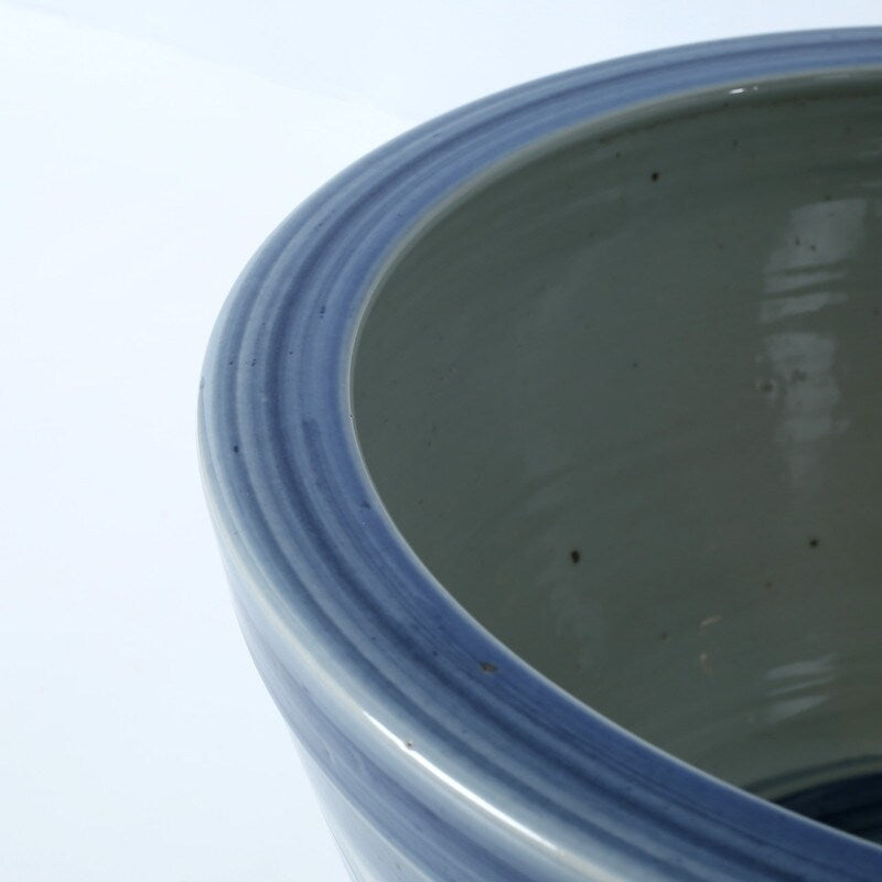 Approx. 18 Inches Wide Blue and White Planter with Flower Motif