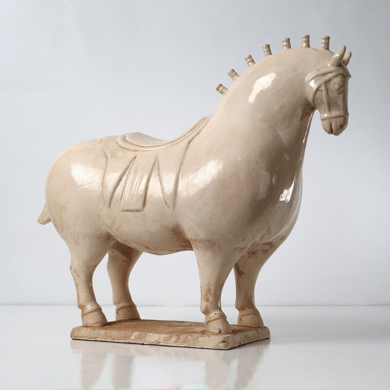 Approx. 22 Inches Wide Extra Large Fat Tang Horse Statue Vintage White