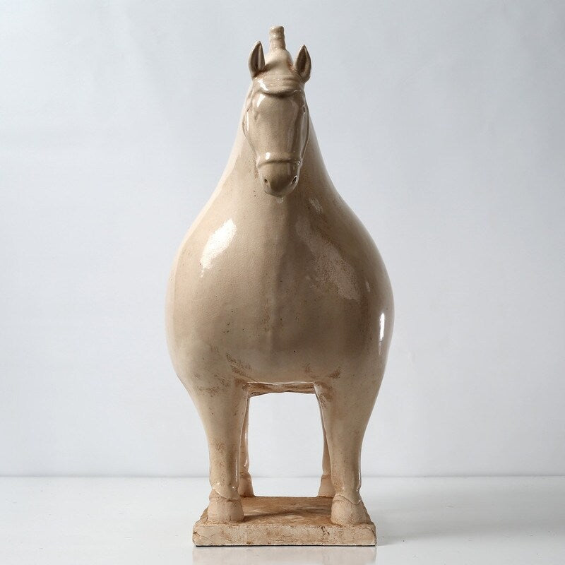 Approx. 22 Inches Wide Extra Large Fat Tang Horse Statue Vintage White