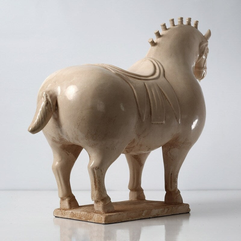 Approx. 22 Inches Wide Extra Large Fat Tang Horse Statue Vintage White
