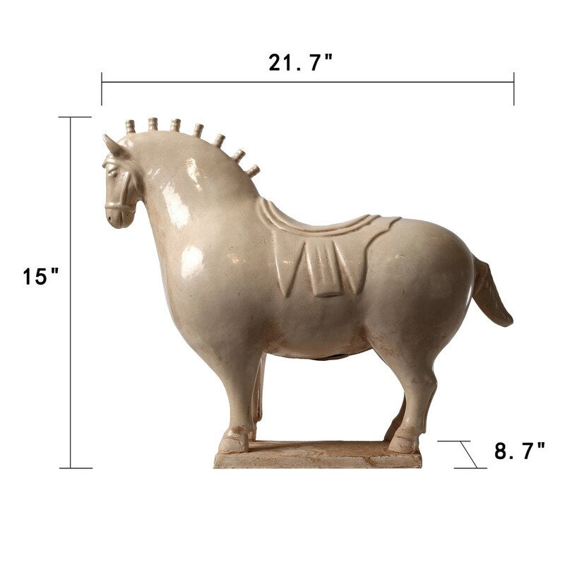 Approx. 22 Inches Wide Extra Large Fat Tang Horse Statue Vintage White