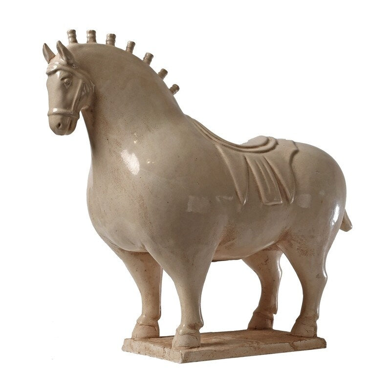 Approx. 22 Inches Wide Extra Large Fat Tang Horse Statue Vintage White