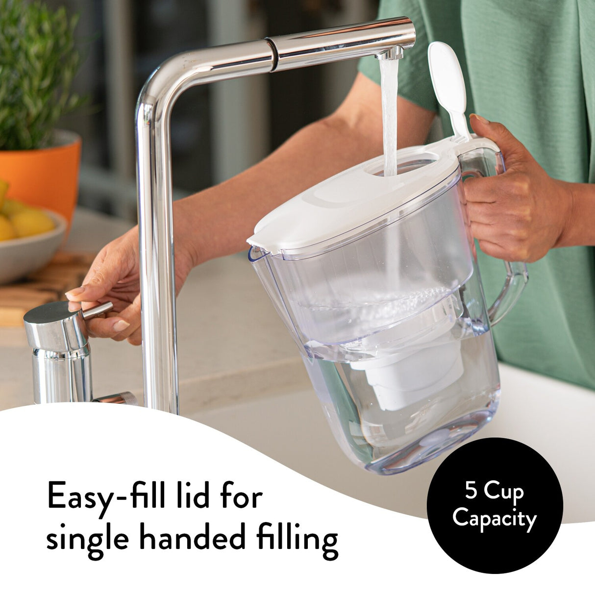 Aqua Optima Water Filter Pitcher Value Pack with 6 Evolve+ Filter, Daisy Design, White