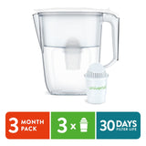 Aqua Optima Water Filter Pitcher Value Pack, with 3 Compact Filter, Daisy Design, White
