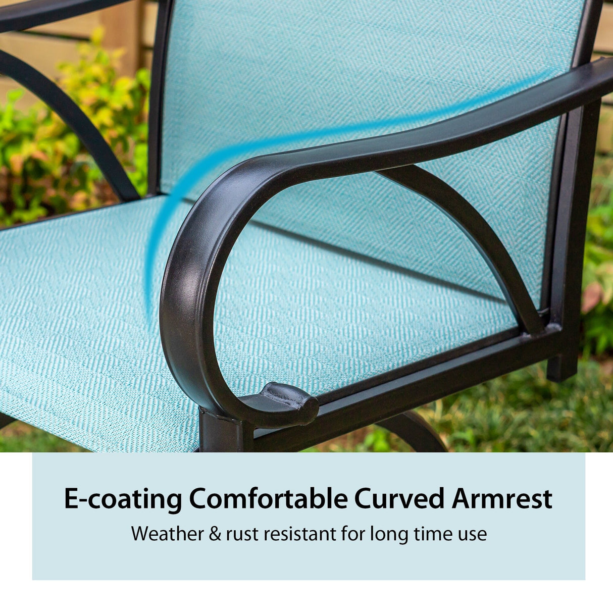 MAISON ARTS Aqua Textilene Swivel Patio Bar Stool Sets with Wood-look High Bar Table