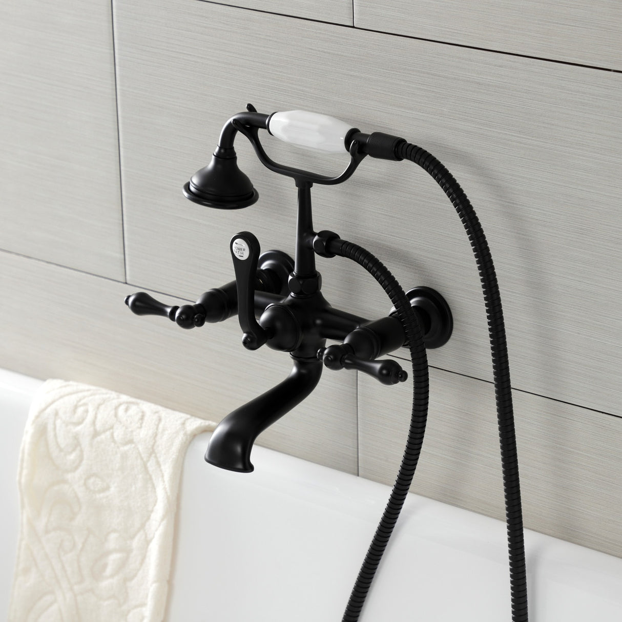 Aqua Vintage 7-Inch Wall Mount Tub Faucet with Hand Shower