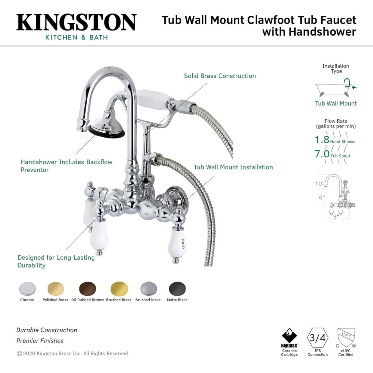Kingston Brass Aqua Vintage Wall Mount Clawfoot Tub Faucet