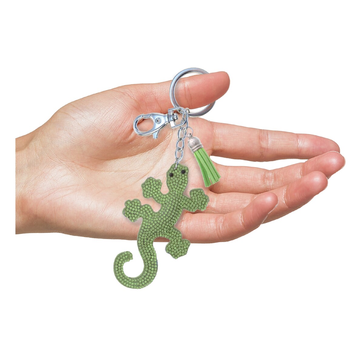 Aqua79 Gecko Keychain - Green Sparkling Rhinestones Charm with Tassel - 3.9 x 2.4 x 0.4 inches