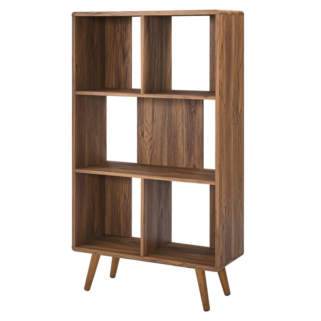 Arbor Mid-century Modern Walnut Wooden 5 Shelf Bookcase Display Cabinet