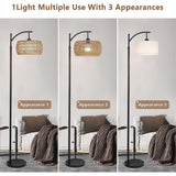 Arc Floor Lamp with Remote Control - Brown+Rattan - 12.6