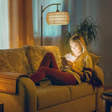 Arc Floor Lamp with Remote Control - Brown+Rattan - 12.6