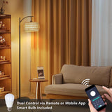 Arc Floor Lamp with Remote Control - Brown+Rattan - 12.6