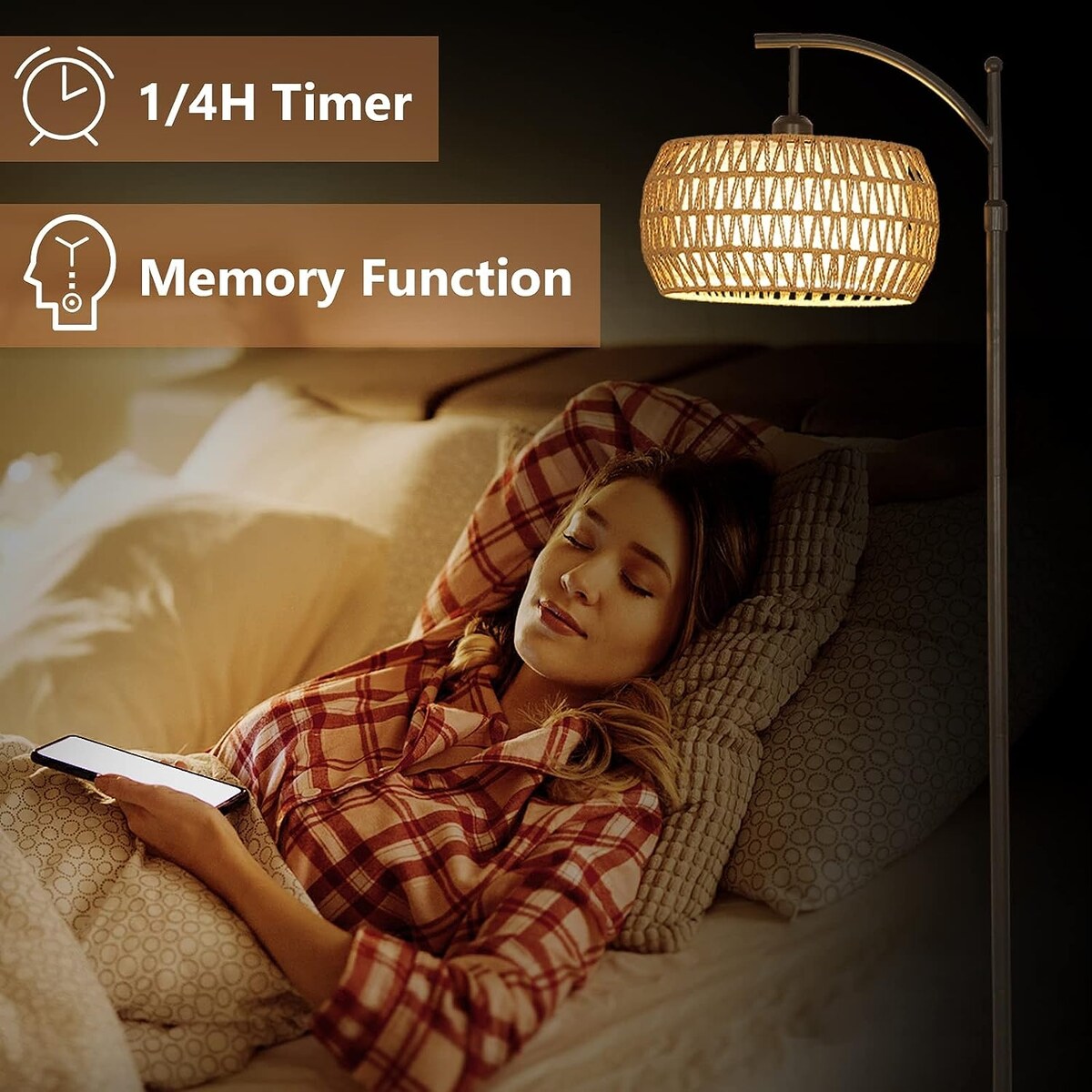Arc Floor Lamp with Remote Control - Brown+Rattan - 12.6
